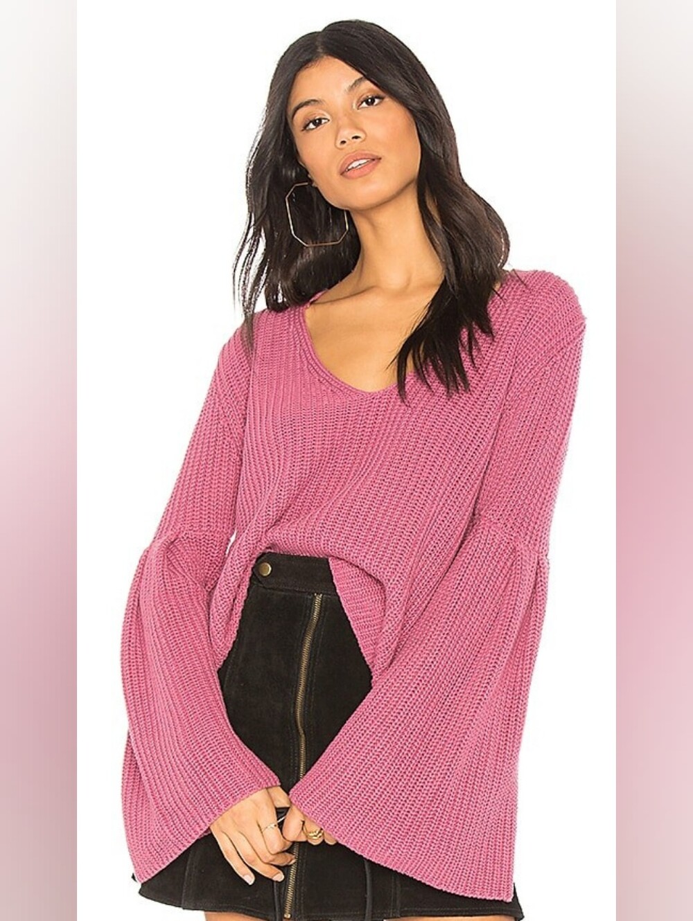 Free People Damsel Pullover Sweater Rose Pink Bell Sleeve Small
